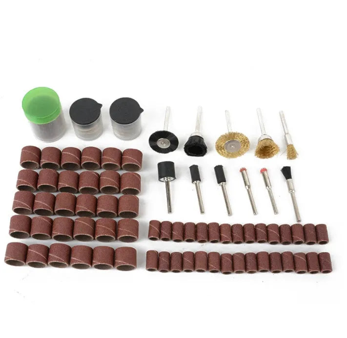 Electric grinder accessories combo set with 150 pieces including steel, copper, sand and diamond wool components