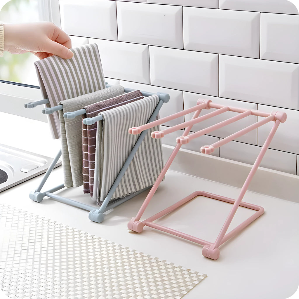 Foldable plastic kitchen dishcloth rack organiser in light blue colour