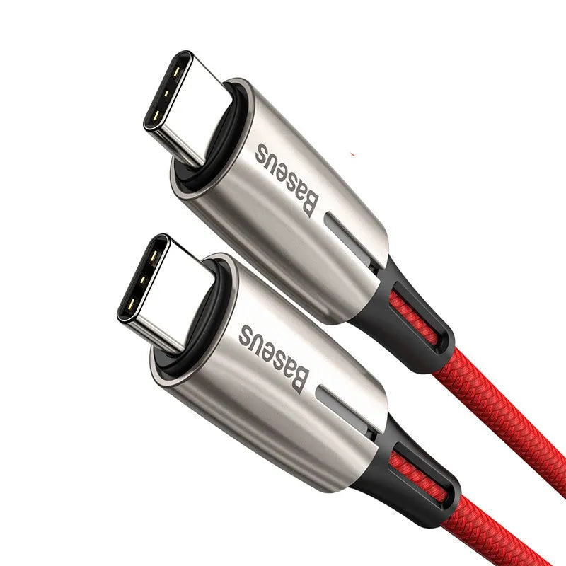 Purple and red USB-C to USB-C data cable with PD60W fast charging support
