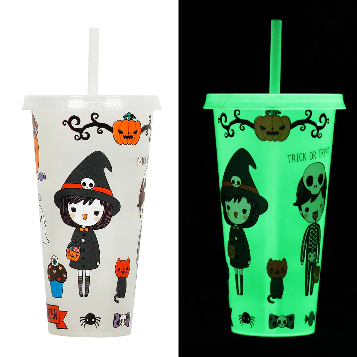 720ml plastic Halloween luminous straw cup with colourful design