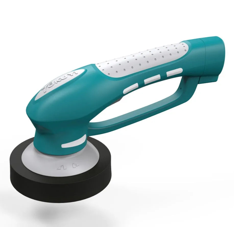 Blue cordless car polishing machine with 3.6V rated voltage, 1-2 hour working time, and EU specification