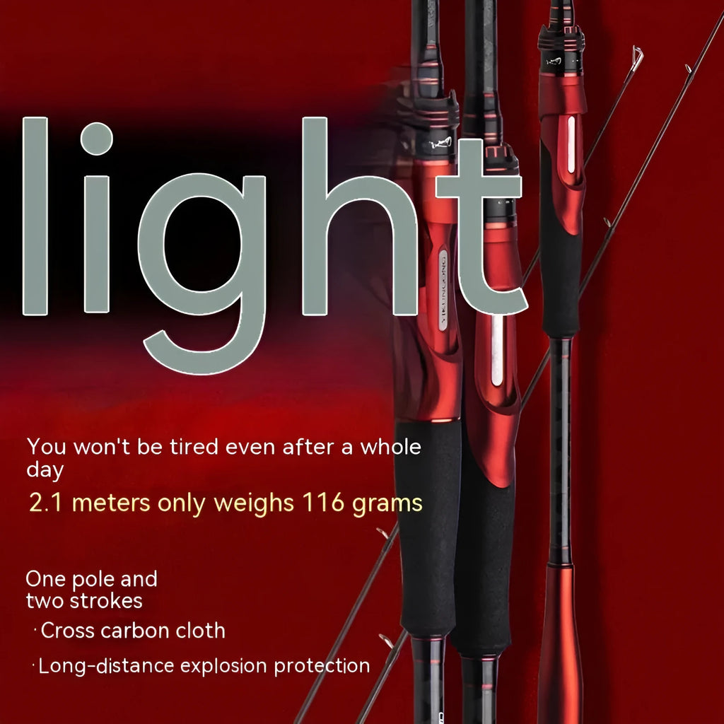 Carbon fishing rod showing straight handle and pikestaff style options in ultralight construction for lure fishing.