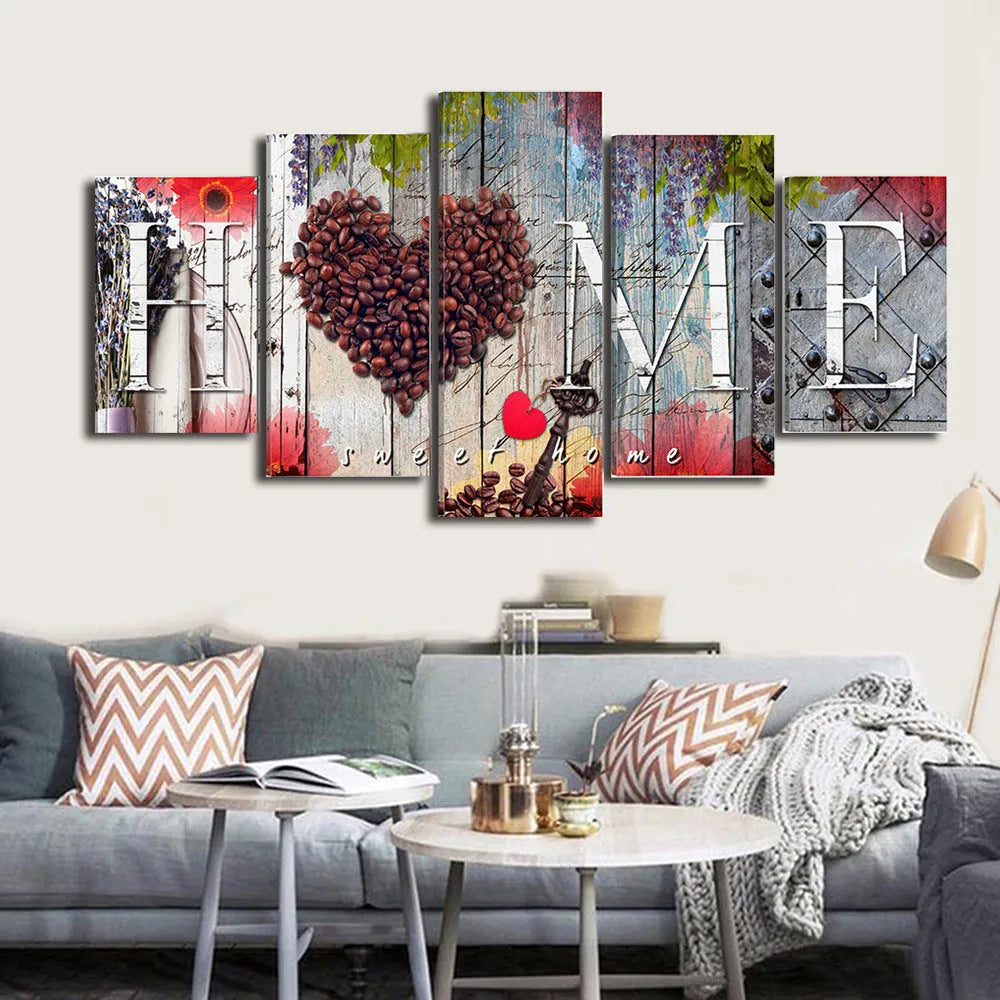 Red oil painting decoration board set showing multiple unframed canvas panels in varying sizes