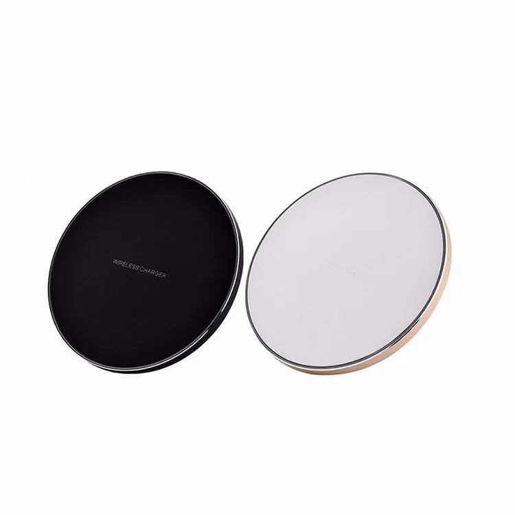 Ultra-thin square Qi wireless charging pad in black, red, white, or yellow colour.