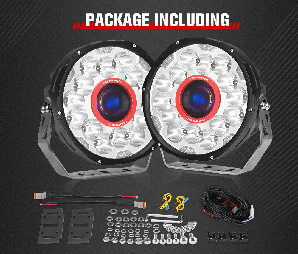 Red 7-inch waterproof LED car lights for off-road vehicle lighting upgrades