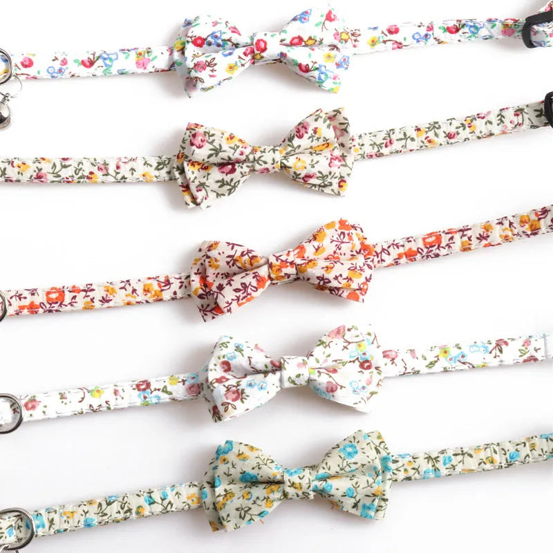 Cotton cat collar in brown, green, orange or white with optional bow, soft texture, everyday cat collar