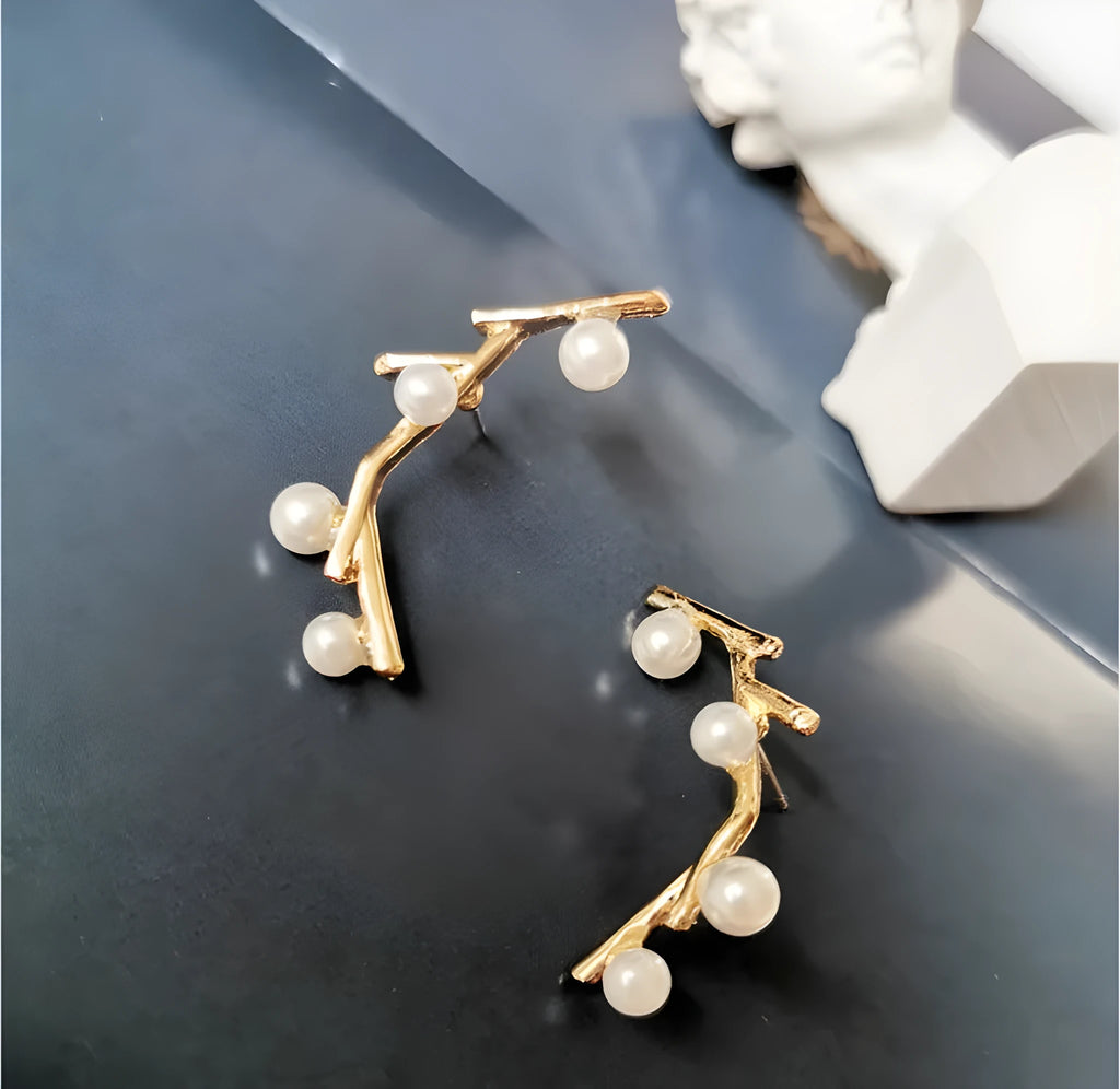 Women's personalized pearl net drop dangle earrings with a silver tone finish