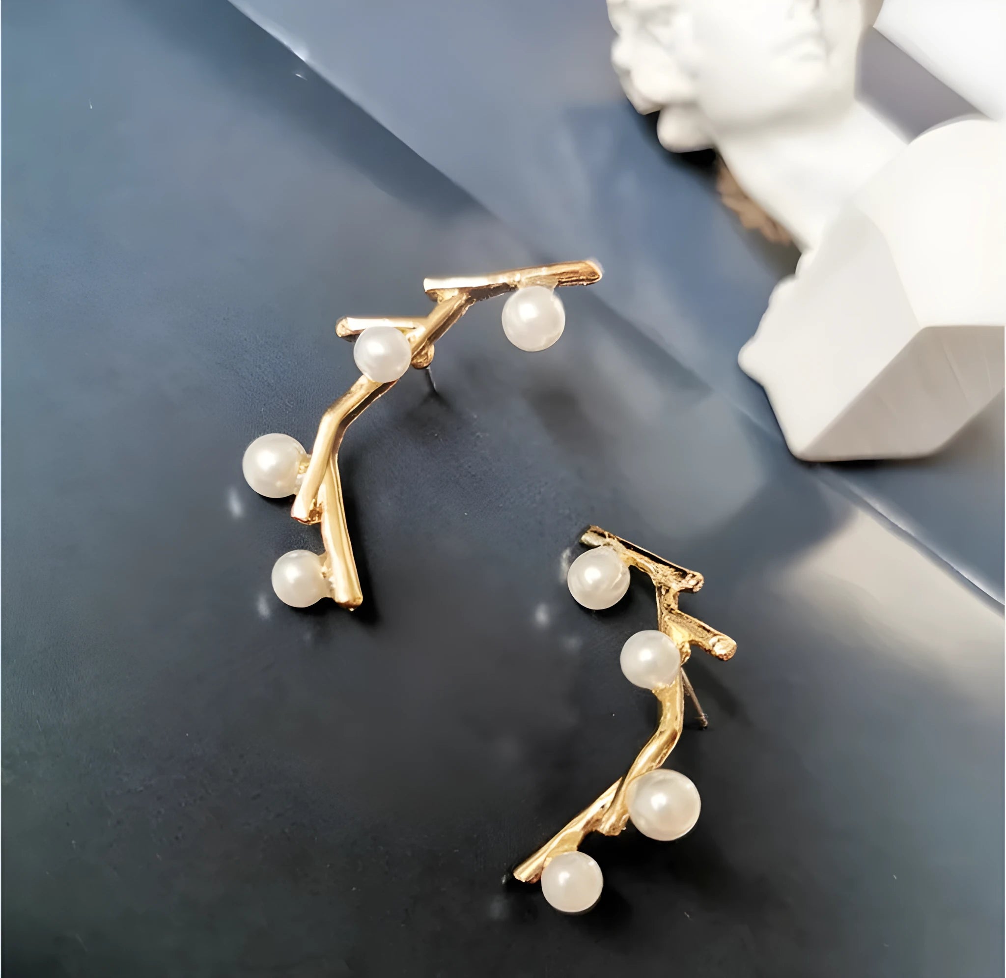 Women's personalized pearl net drop dangle earrings with a silver tone finish
