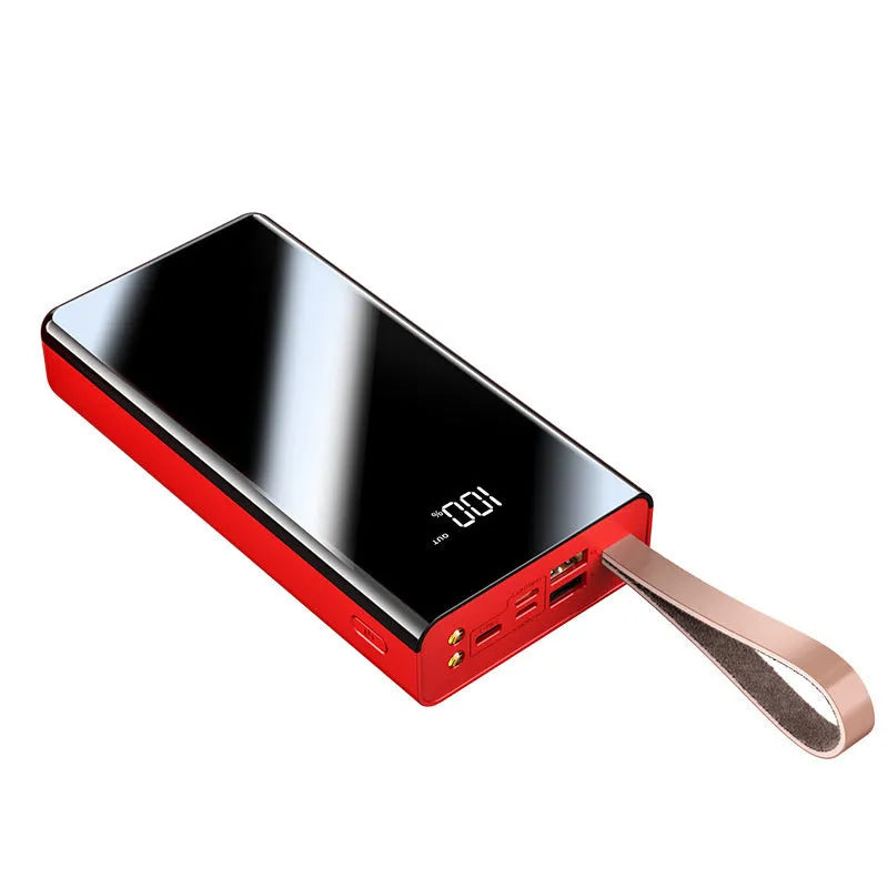 Mirror digital display large capacity power bank 20000mAh or 30000mAh in black, with multi-U port output