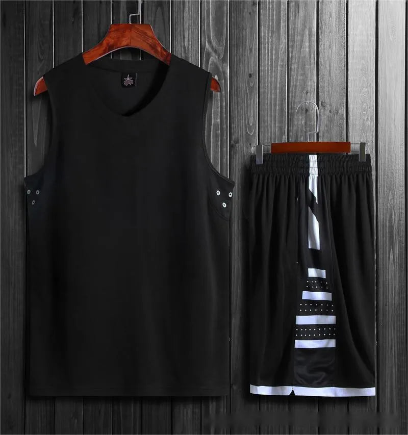Black and white basketball training sports vest set with trousers for student campus competitions