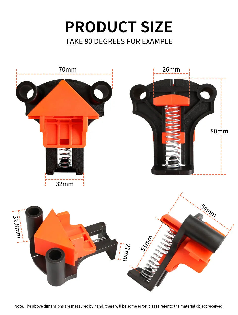 Plastic 90 degree right angle clip for assembling picture frames and photo frames