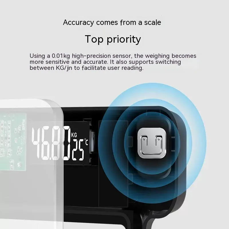 Electronic body scale with cross pattern in black, rose red, or white colours with USB charging