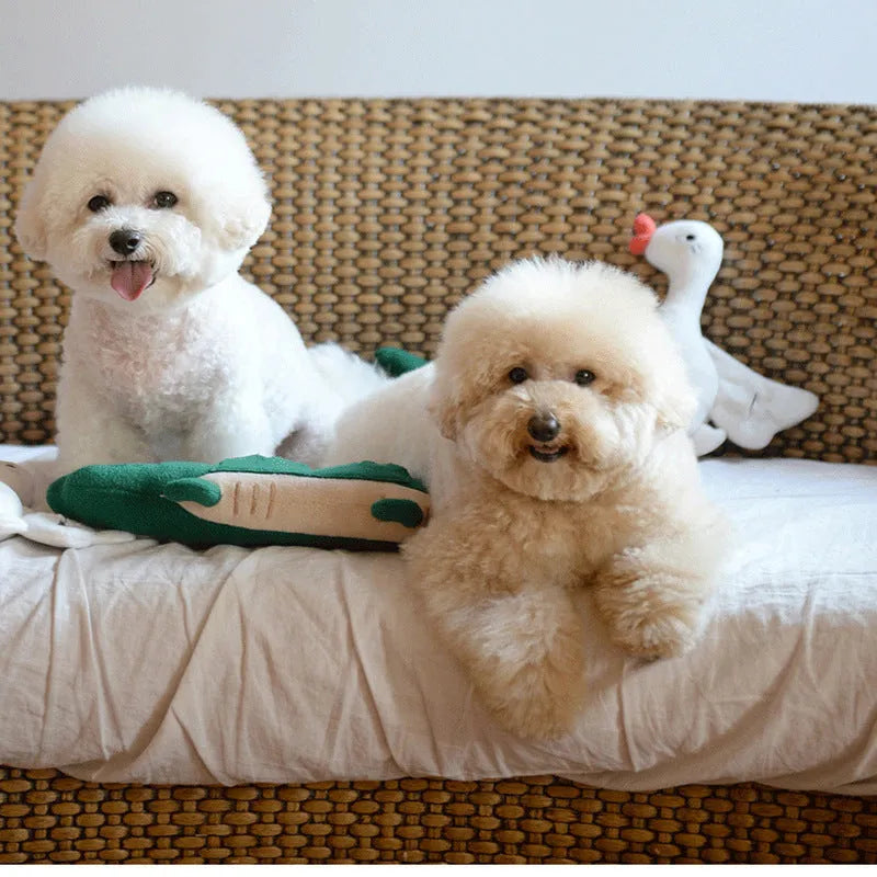Green plush toy dog soft toy measuring 35 by 18 centimetres