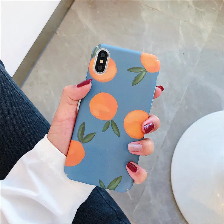Orange plastic retro back cover case for iPhone with blue water pattern design