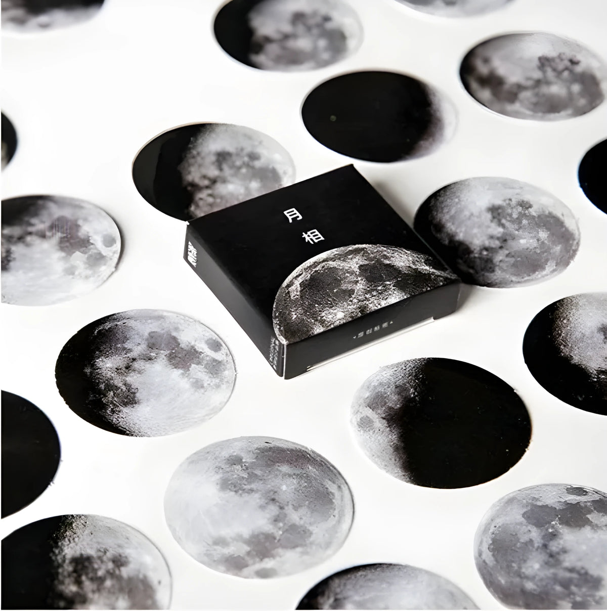 45 piece moon sticker set with crescent moon shapes on paper, 40mm