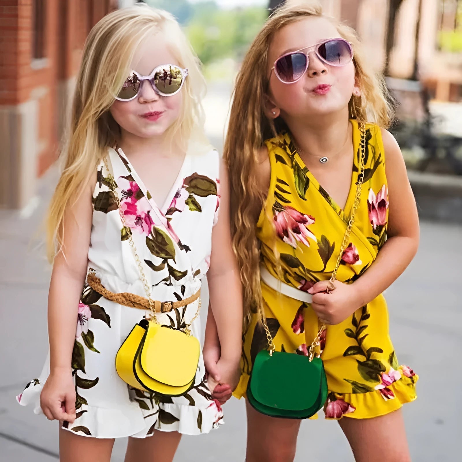 Cotton floral summer outfit for baby girl in white or yellow colour