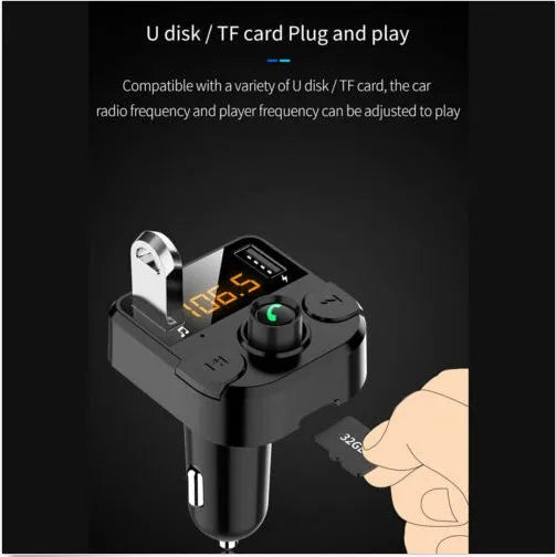 Black car MP3 player Bluetooth FM transmitter with LED dot matrix screen for 12V-24V vehicles