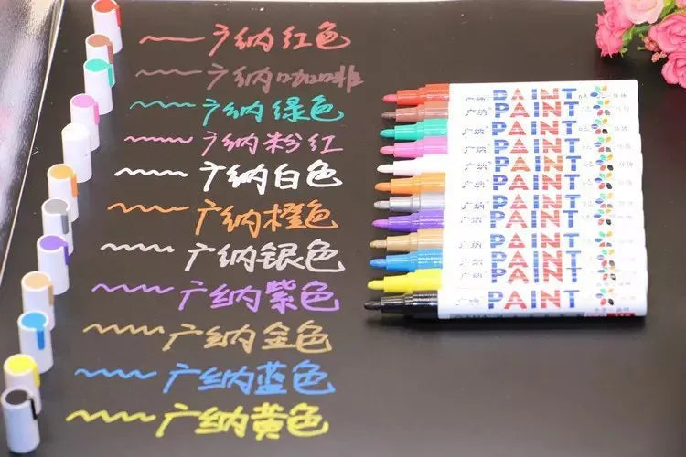Permanent colour marker pen with waterproof non-toxic ink, 14.3 cm, for car tyres treads CDs and metal surfaces