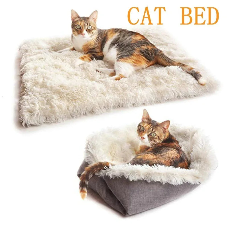Velvet cat bed 61x51cm seat cushion in white or grey, also usable as pet mat or blanket