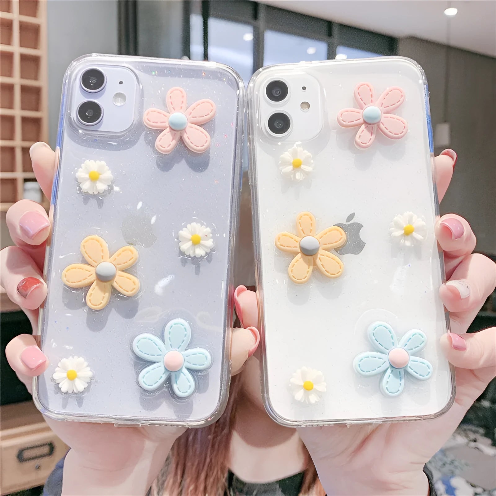 Soft rubber iPhone case with New Year's flowers and Xuanya flowers design in picture colour.