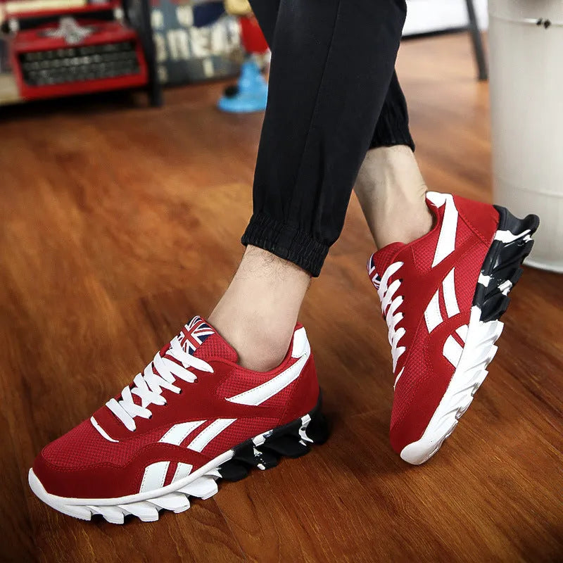 Men's breathable mesh casual running shoes with front strap, rubber sole, low-top design, available in multiple colours and sizes 39-46