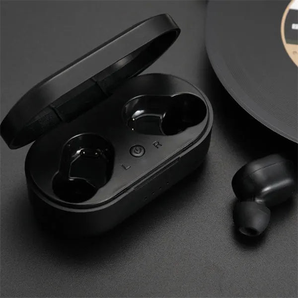 M1 Bluetooth wireless earbuds in black and white colours with 10m range