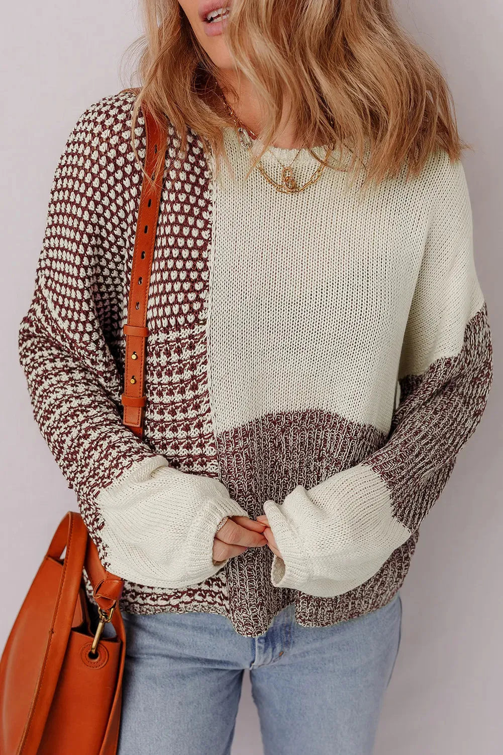Dark khaki colour block loose sweater with drop shoulders and a back tie closure.