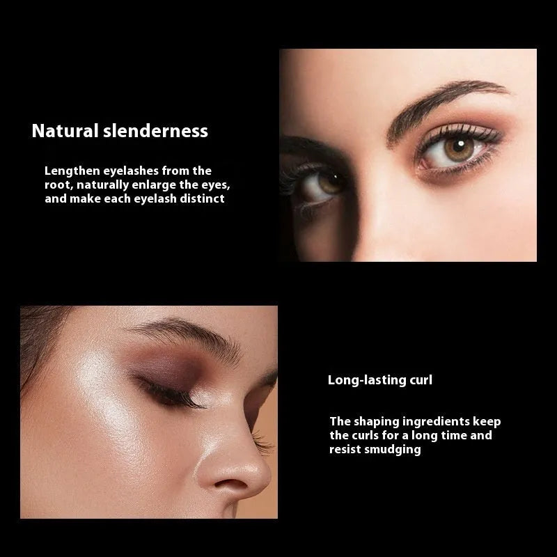 Black 4D waterproof mascara wand with English packaging for long, thick, curling lashes.