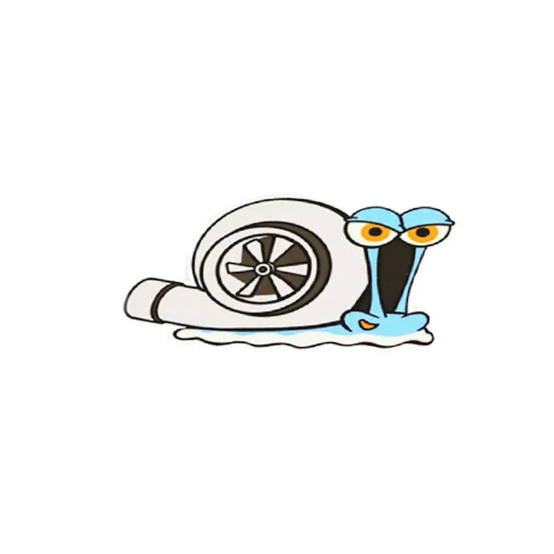 White cartoon snail reflective car sticker measuring 12cm by 8cm