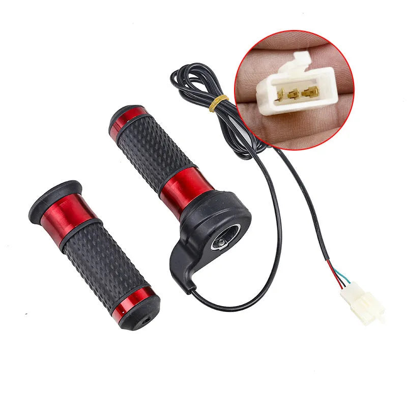 Three-wheel electric car accelerator modification kit showing a three-speed rotating handle in gold with a 3-wire plug.