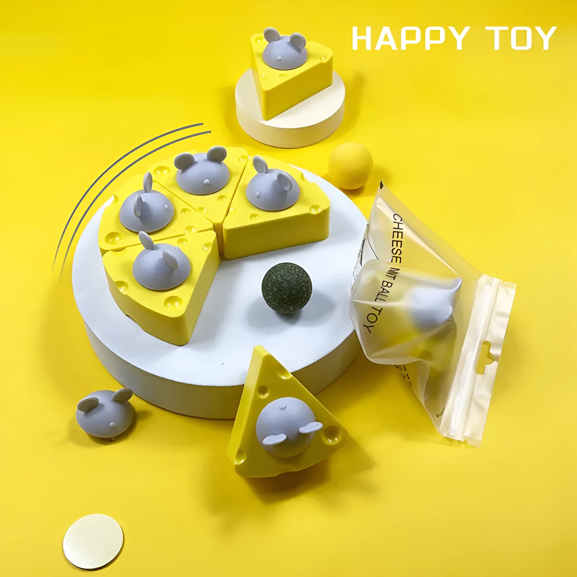 Yellow catnip toy balls made from natural cheese catnip and silvervine for cat teeth cleaning