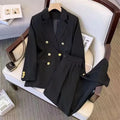 Women's loose fit polyester blouse and trouser set in black, milky white, khaki or pink with regular sleeves