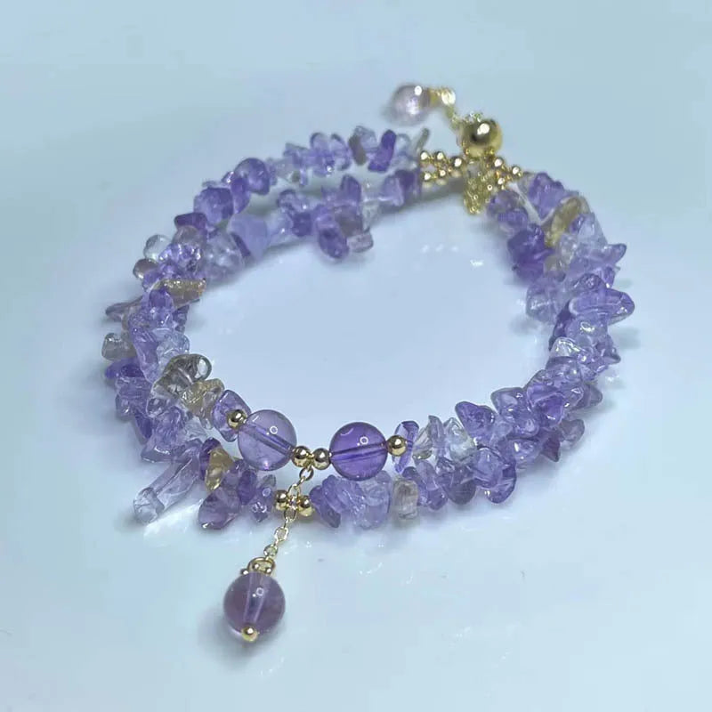 Double row natural ametrine bracelet with 8mm D178 colour beads on elastic thread