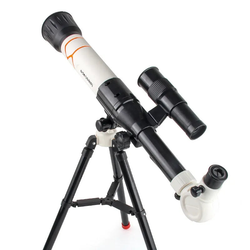 White or yellow plastic astronomical telescope with tripod for kids astronomy