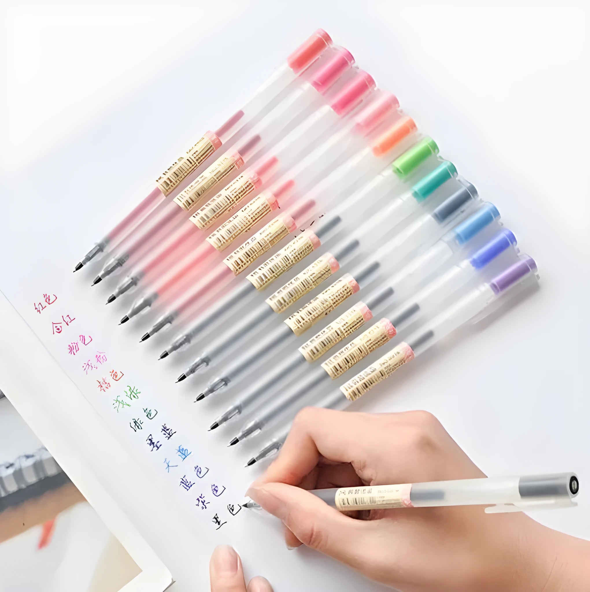 Pack of 12 Muji gel pens with 0.5mm fine nibs.