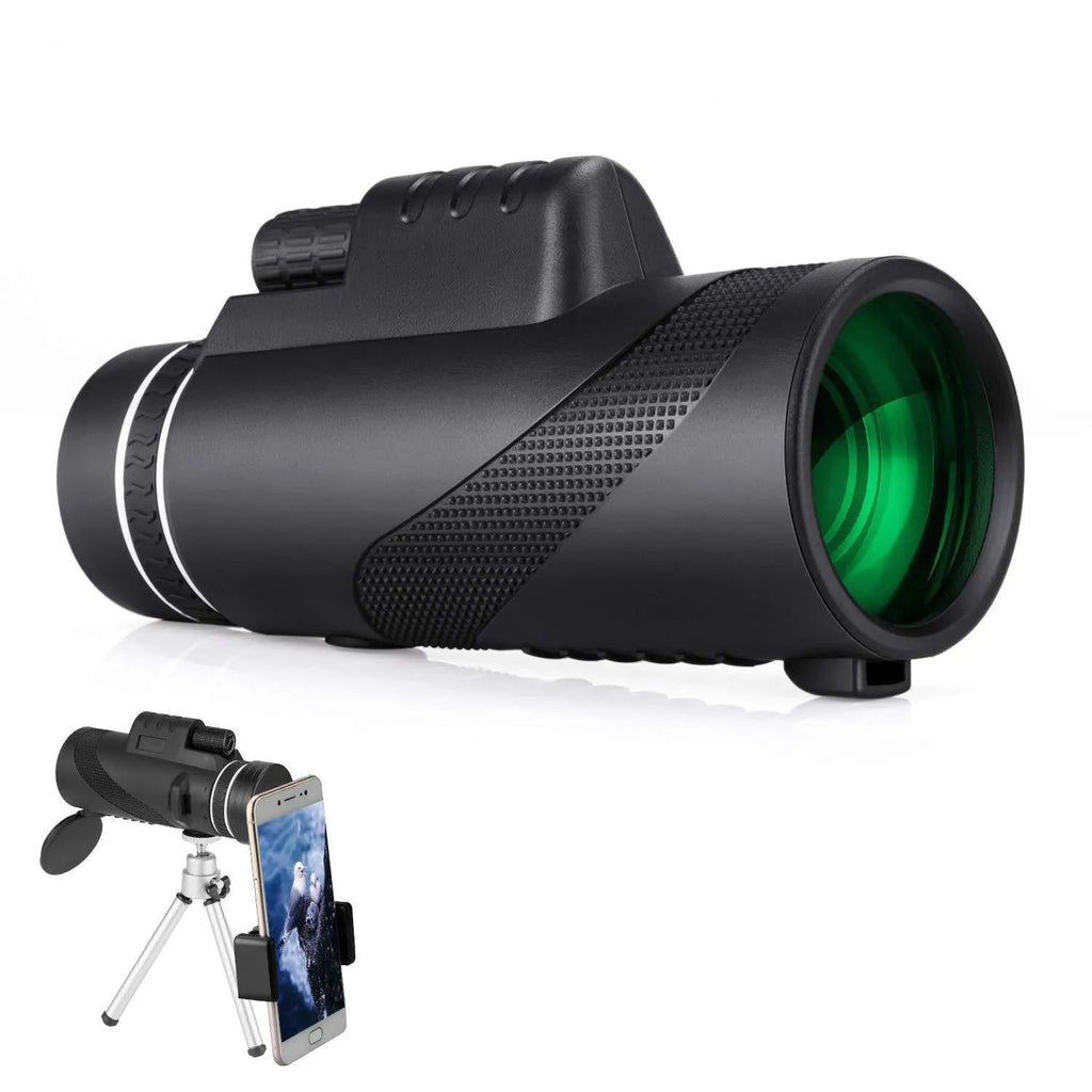 Black 40x60 monocular telescope with compact 144mm design for outdoor observation