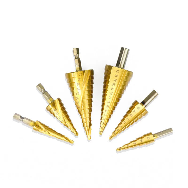 High speed steel step drill bit set with centre punch for metal and wood drilling