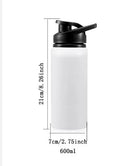White aluminium sports water bottle for cycling with screw-on lid, shown in 600ml and 750ml sizes.