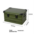 Waterproof vehicle storage box in army green colour showing sturdy handles and foldable design