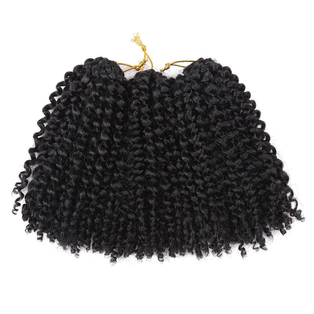 Crochet hair extension wig in Black, 8 inches length, 100g weight, with 3 strips and 60 roots total