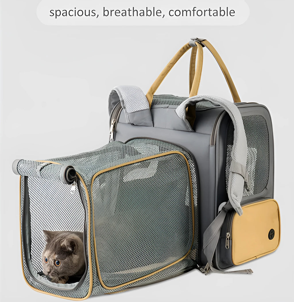 Large capacity expandable Oxford cloth pet bag with transparent mesh window for cats and dogs