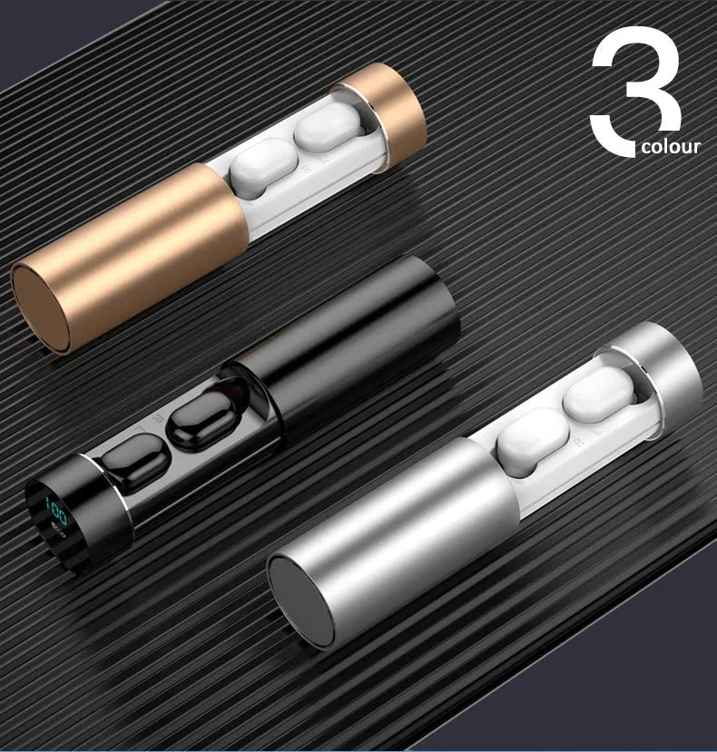 TW-A6 cylinder earphone in Black with charging box, Bluetooth 5.0 true wireless earbuds