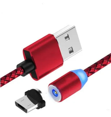 Aluminium alloy three-in-one magnetic charging cable with LED light in multiple colour options.