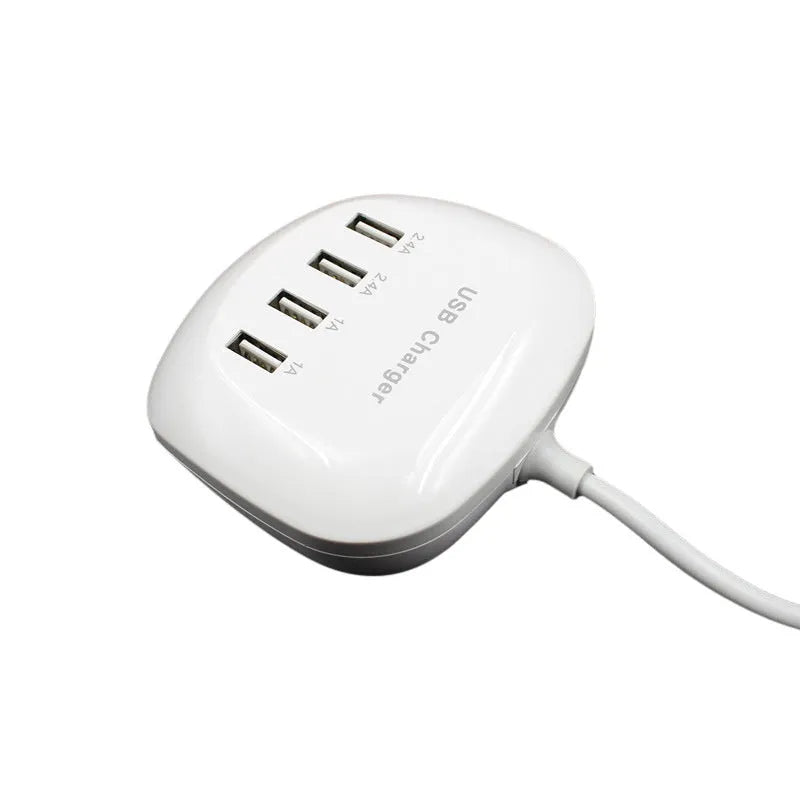 White USB wall charger with either EU two-pin or US two-blade plug style