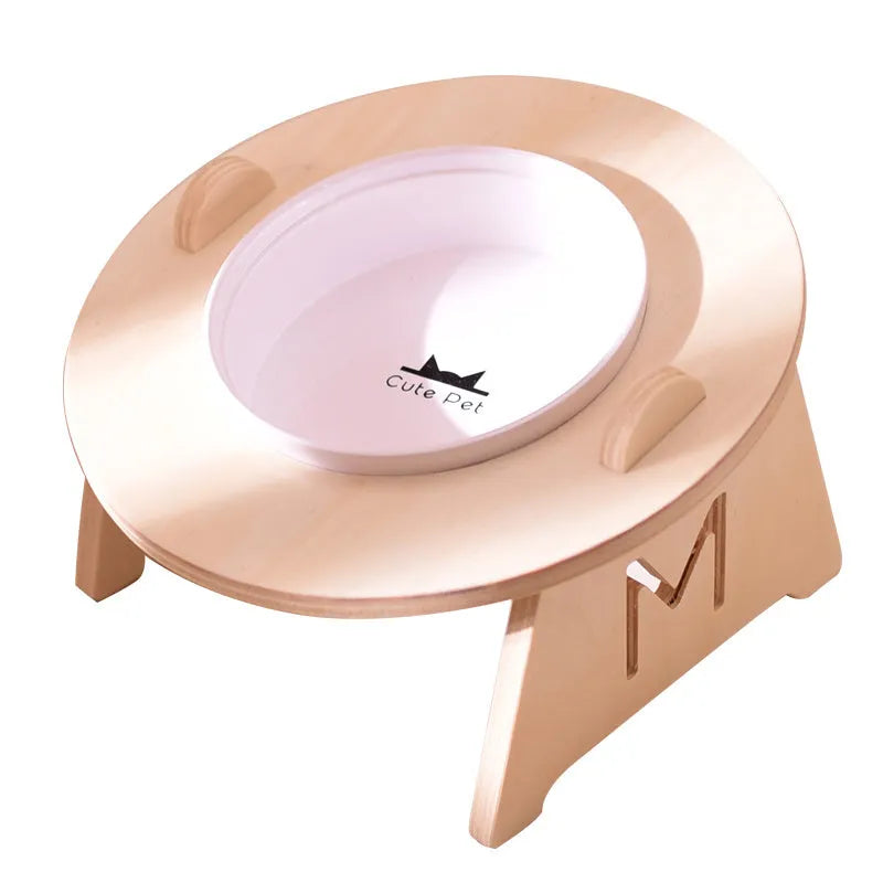 Ceramic pet bowl with dining table stand for cats and small dogs, single or double bowl style