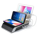 Black universal mobile phone tablet charging stand with wireless station measuring 19.8cm