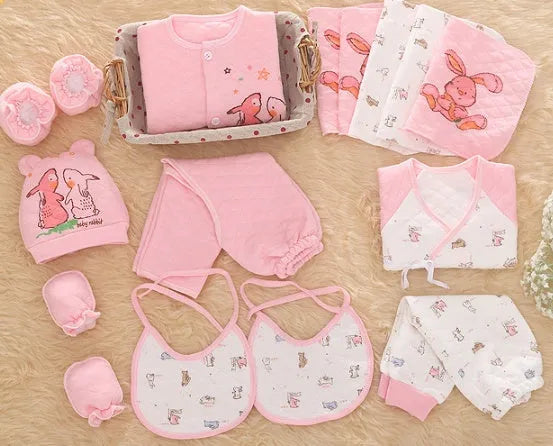 Padded cotton baby clothes multi-piece set in pink for newborn boys and girls