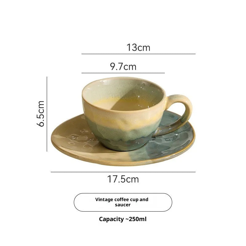 Ceramic kiln-fired retro embossed milk coffee cup, water ripple surface, 300ml, orange colour, small size