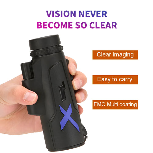 Black 20x50 monocular telescope showing objective lens and eyepiece