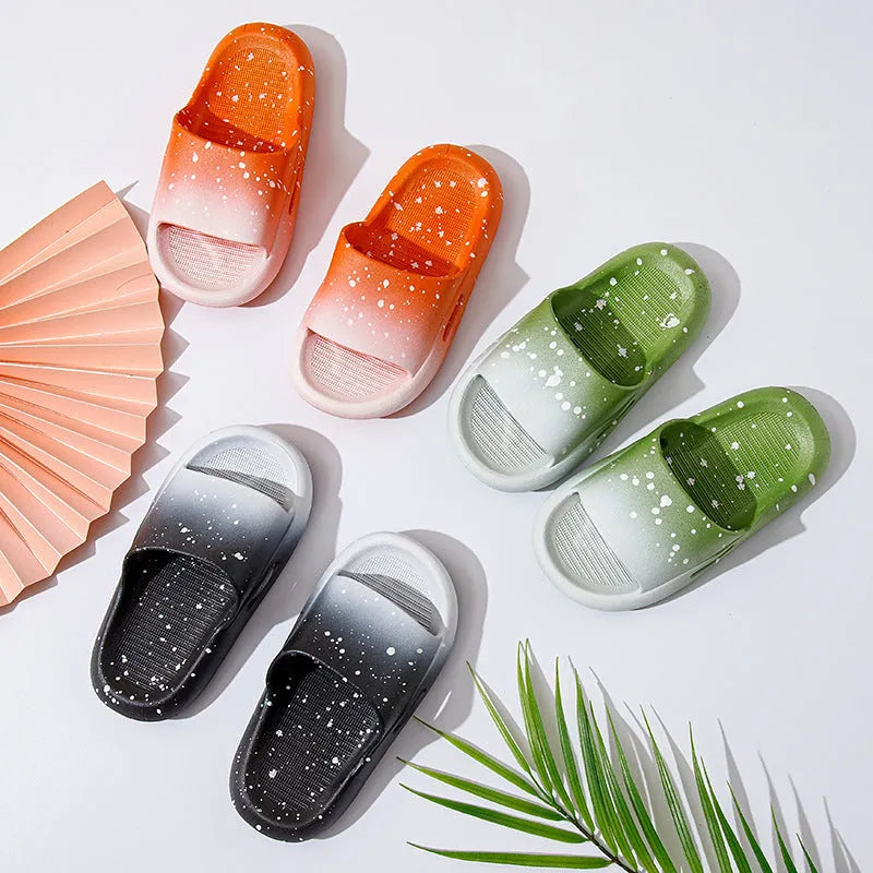 Children's gradient colour PVC slippers showing non-slip sole and European-American style design